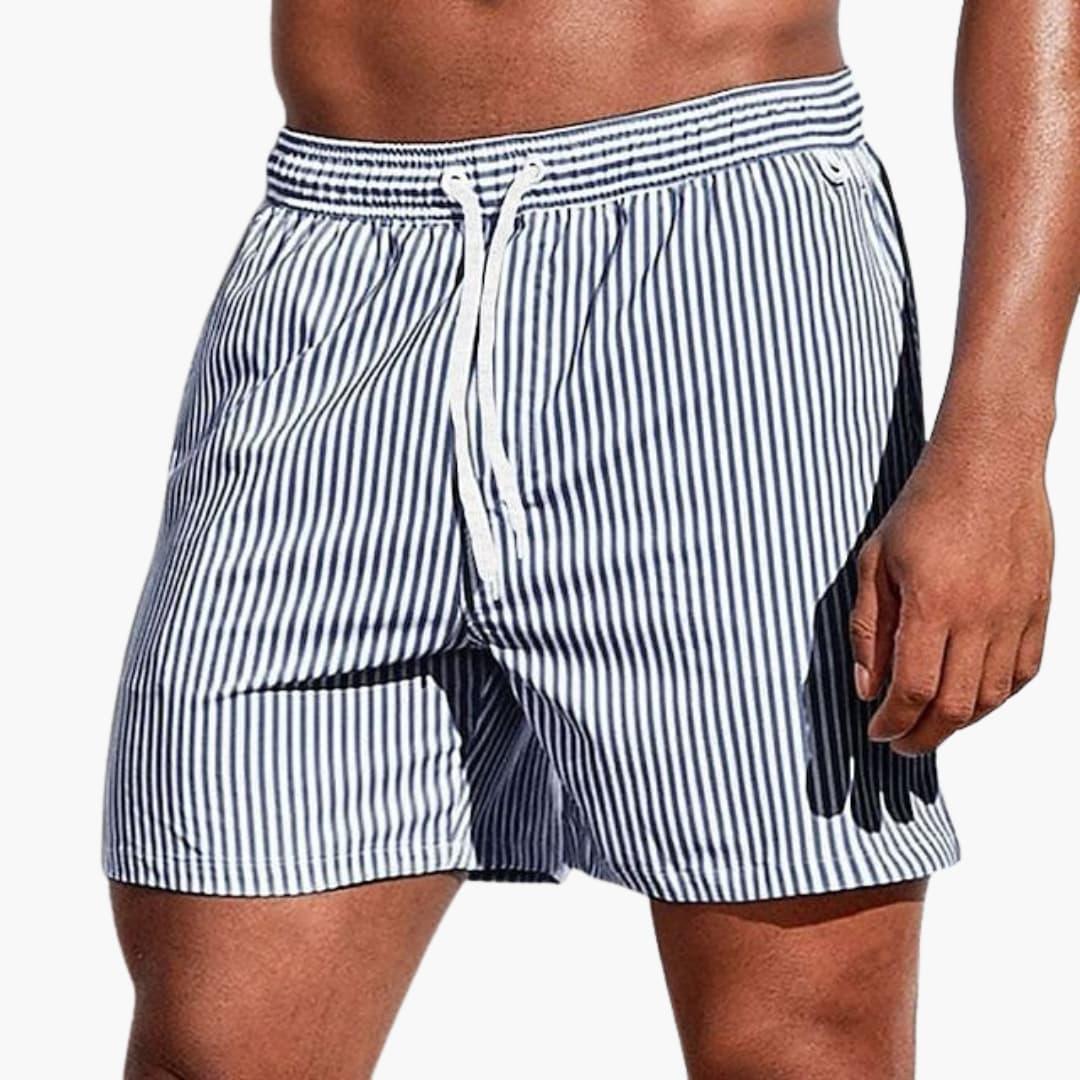 Pantalones cortos de baño para hombre con rayas | Shorts de cintura elástica