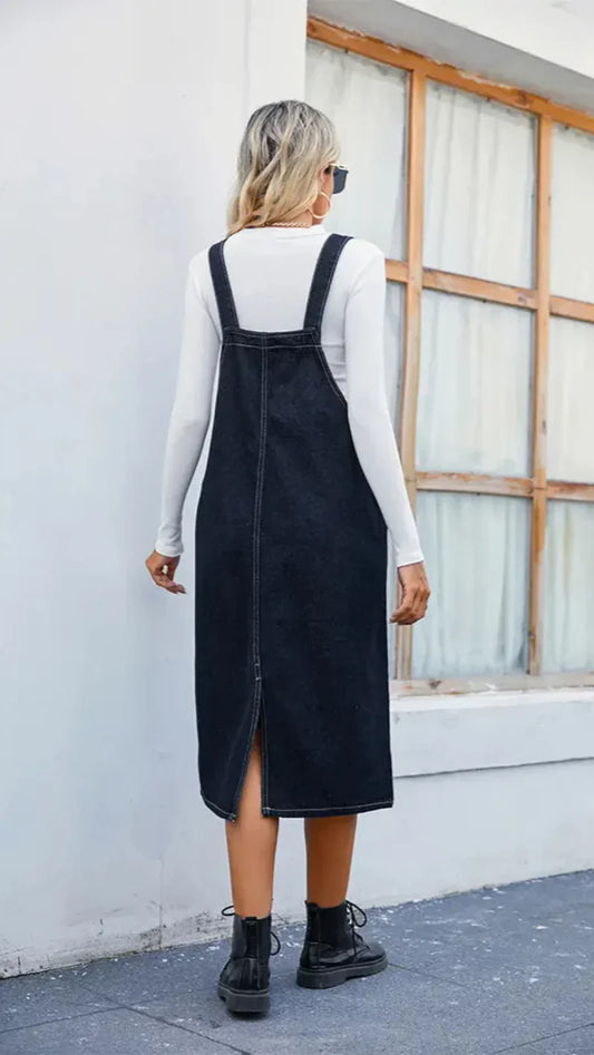 Vestido midi tipo pichi de estilo vaquero para mujer