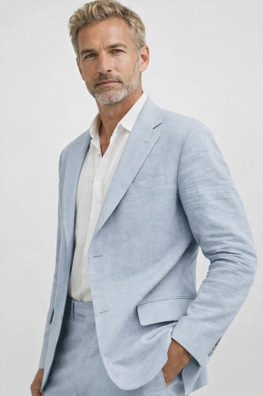 Conjunto masculino de dos piezas de corte clásico | Chaqueta con cuello redondo y pantalones ajustados