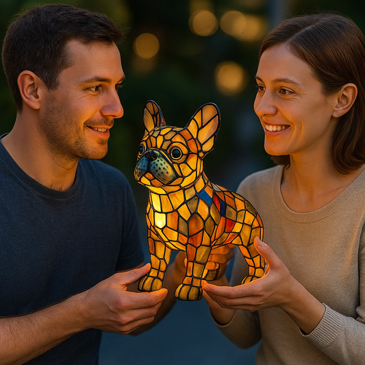 Lámpara de vitral hecha a mano para perro | Luz para amantes de los perros