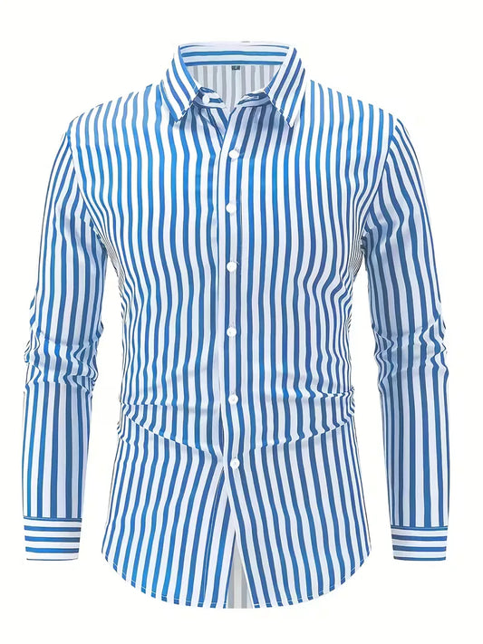 Camisa de corte ajustado para hombre con rayas verticales | Inteligente casual con botones