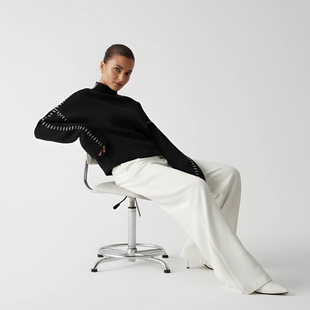 Women's Oversized Knit Sweater with Neck Imitation