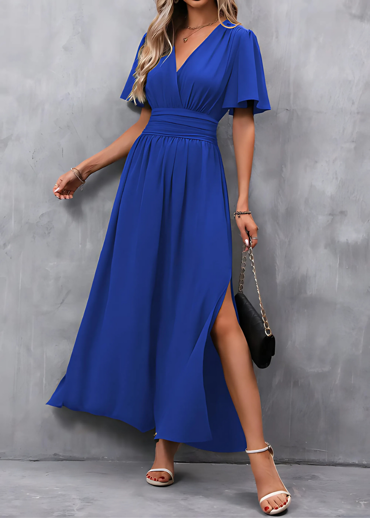 Rochie Maxi de damă cu decolteu în V | Elegantă cu deschidere laterală, stil de seară