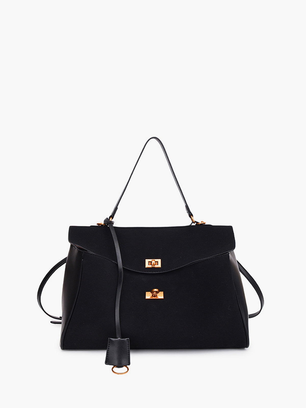 Suede Shoulder Bag with Structured Flap and Leather Trim