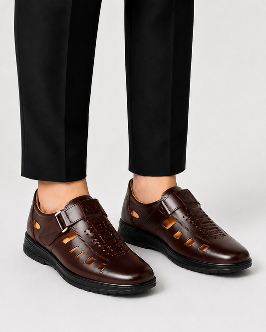 Sandalias para hombre con dedos cubiertos | Estilo de cuero ajustable Zapatos de verano
