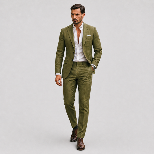 Traje de verano para hombre de corte estrecho | Estilo de lino de dos piezas