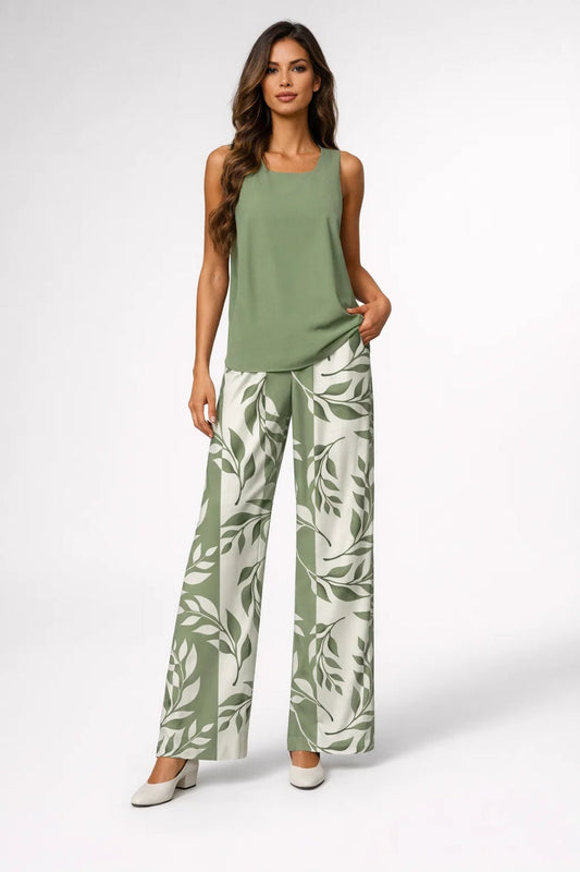 Conjunto de Verano para Mujer de Dos Piezas | Parte Superior Casual Moderna con Pantalones de Pierna Ancha