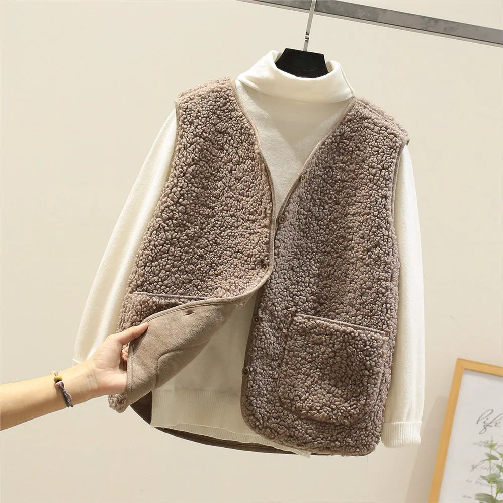 Gilet pour femme en mélange de coton | Gilet boutonné pour l’automne et l’hiver