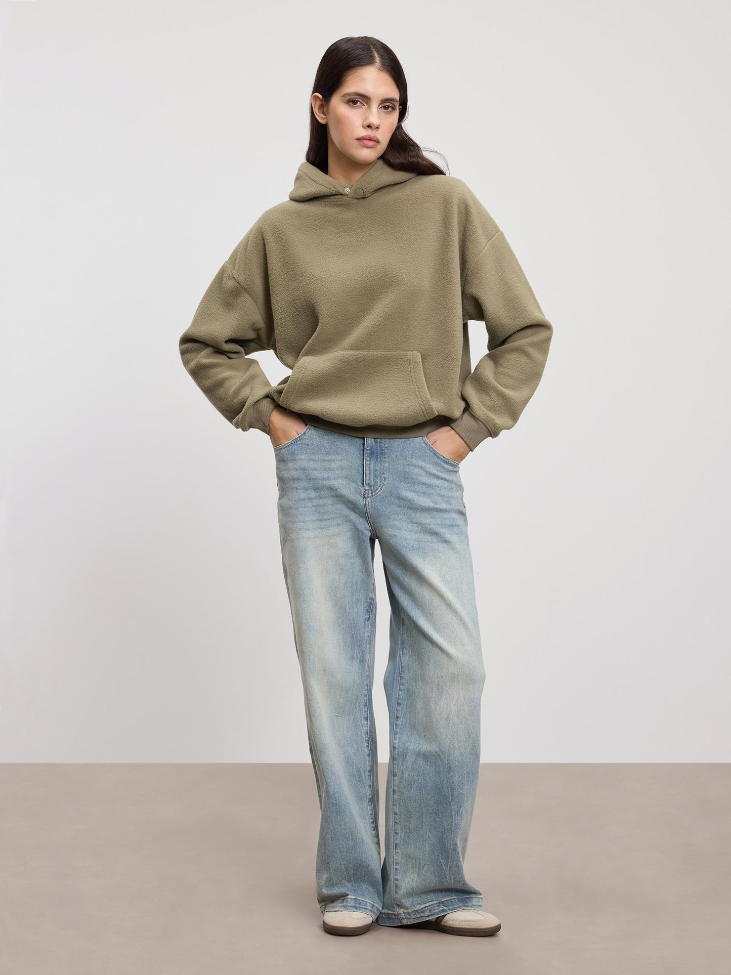 Sudadera de Invierno con Capucha Estilosa | Sudadera Polar para Mujer en Color Oliva