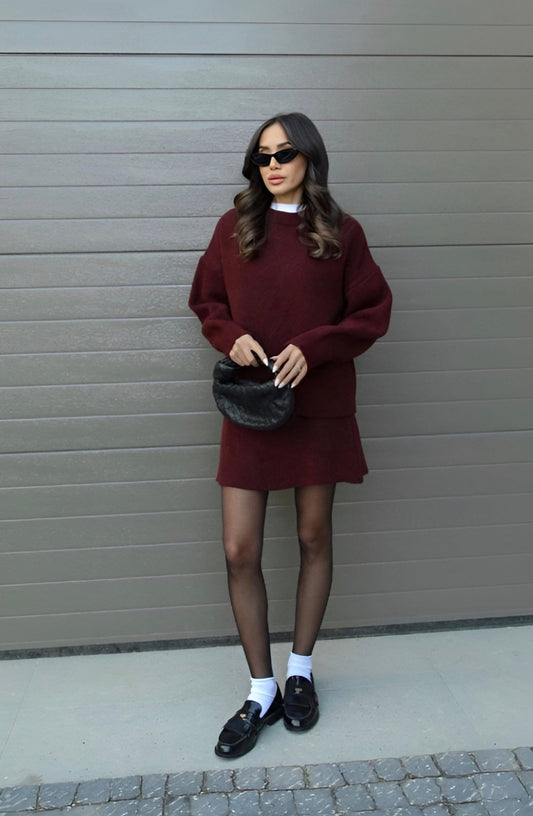 Conjunto cómodo para mujer con mezcla de lana | Traje de dos piezas