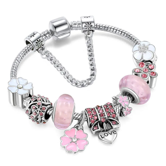 Pulsera única de plata para mujer con colgante en forma de corazón