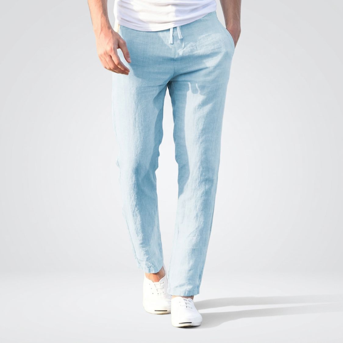 Pantalon Homme Style Lin | Cordon Élastique à la Taille