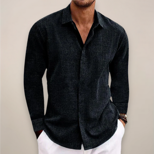 Camisa de lino para hombre estilo largo con manga larga