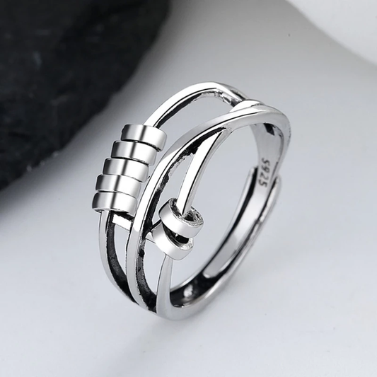 Anillo antiestrés con perla - banda ajustable para mujer de plata de ley 925