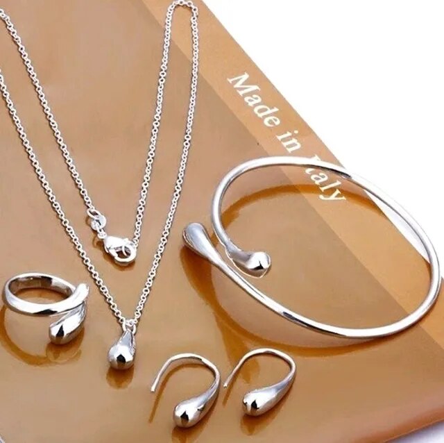 Eva | Women's 4-Piece Teardrop Silver Jewelry Set