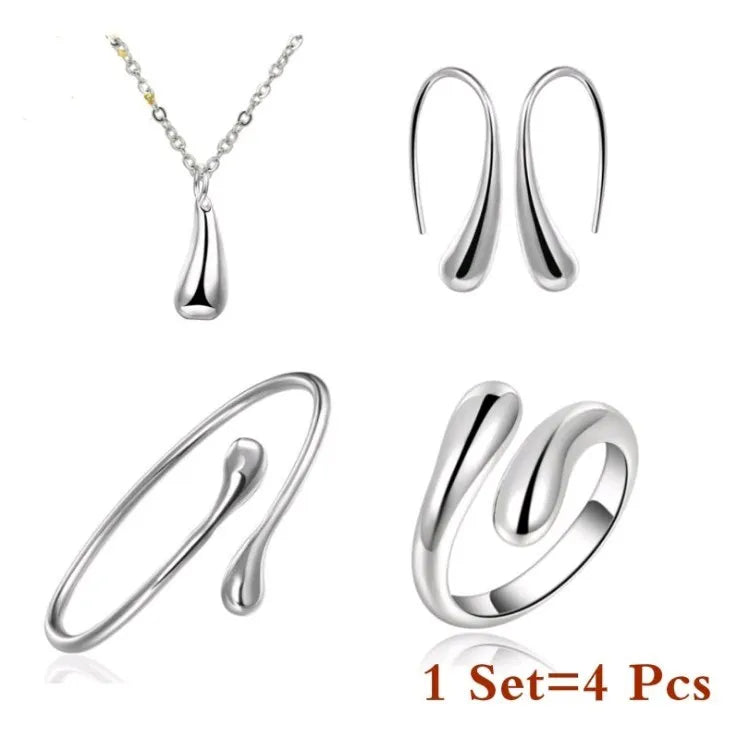 Eva | Women's 4-Piece Teardrop Silver Jewelry Set
