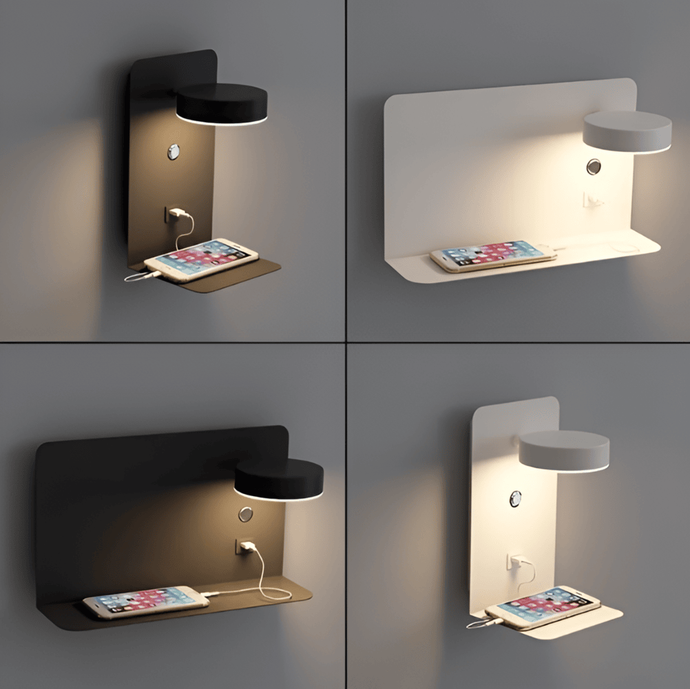 Aluminum Night Lamp with Shelf and USB Charging Port