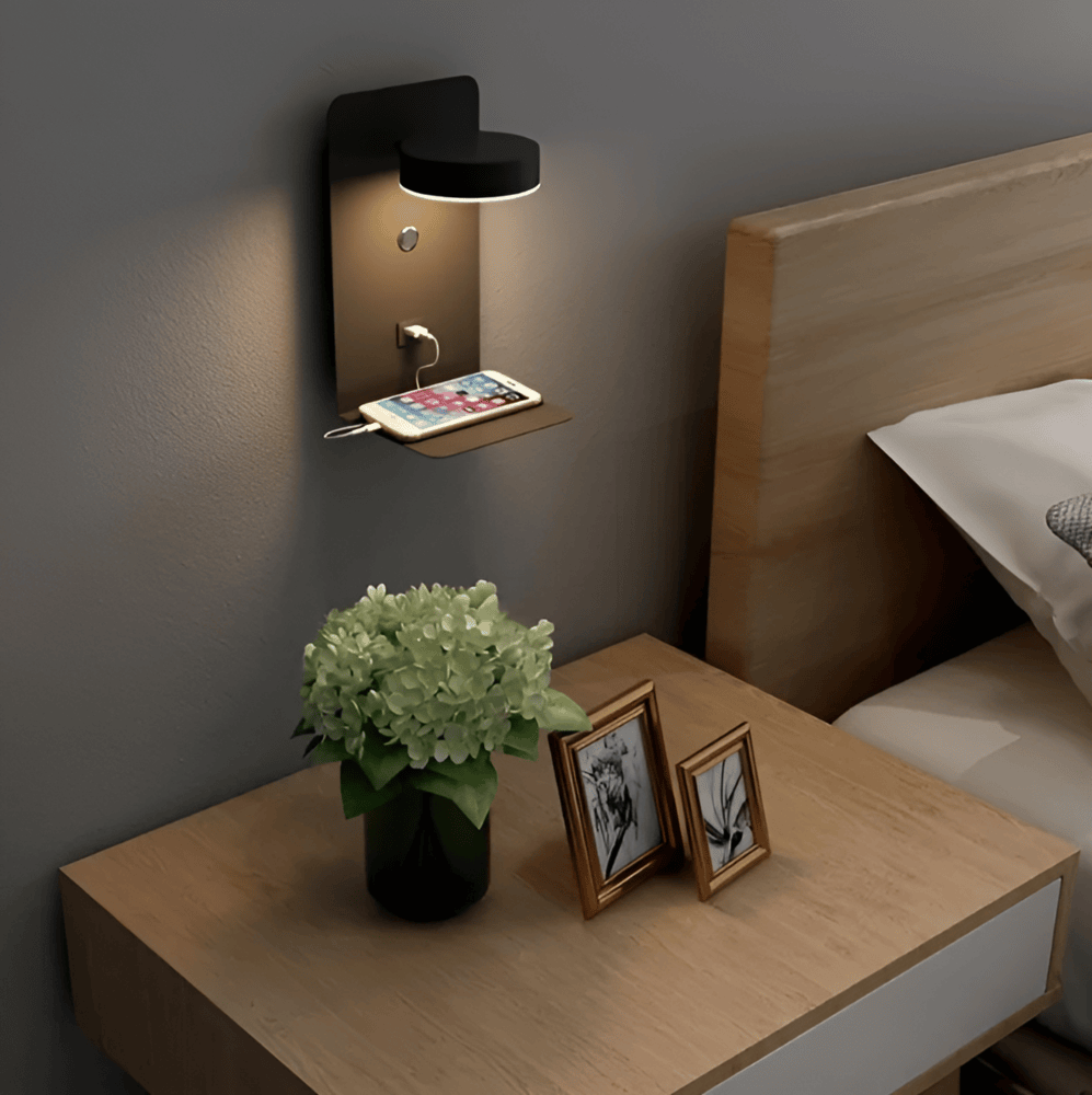 Aluminum Night Lamp with Shelf and USB Charging Port
