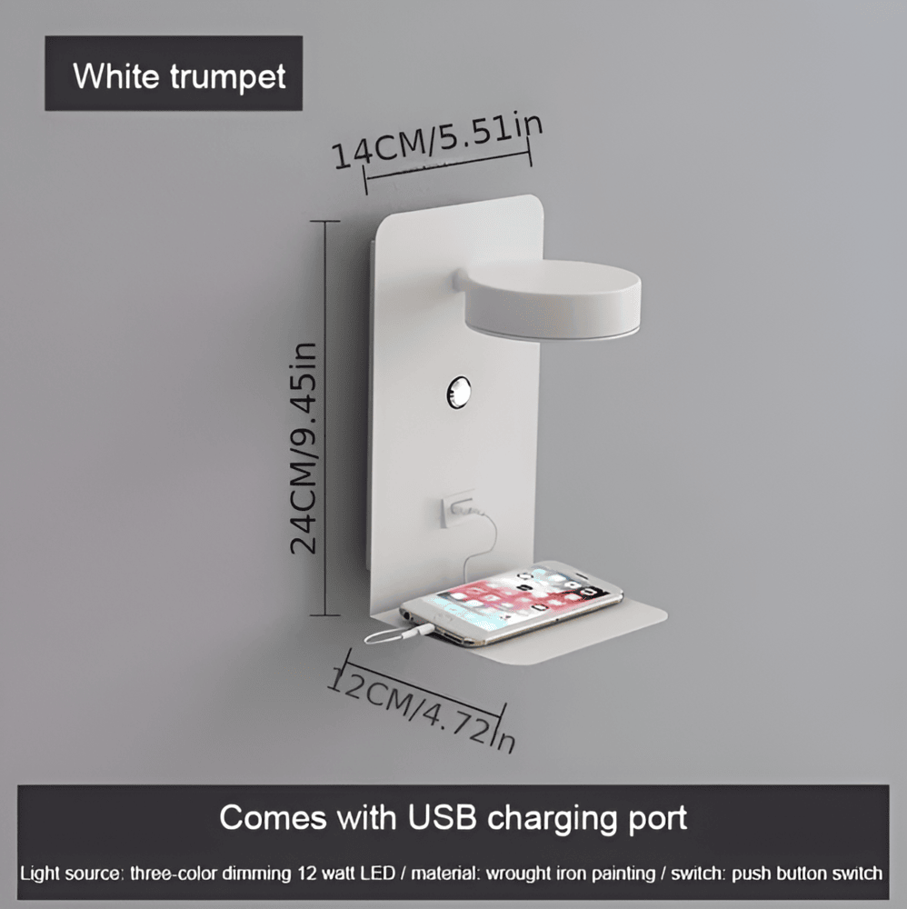 Aluminum Night Lamp with Shelf and USB Charging Port