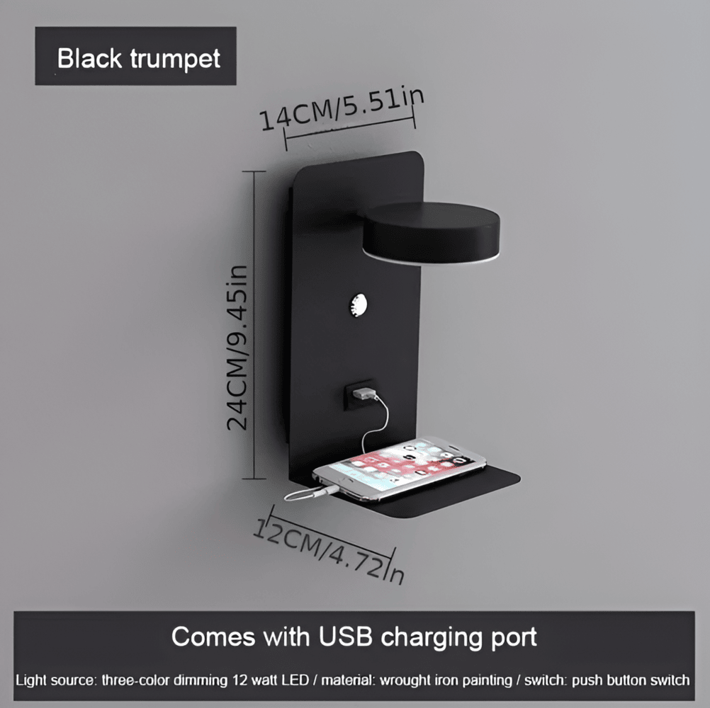 Aluminum Night Lamp with Shelf and USB Charging Port
