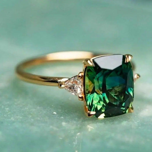 Elegant Square Green Gemstone Ring