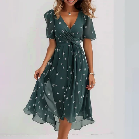 Sienna | Emerald floral midi dress for elegant occasions