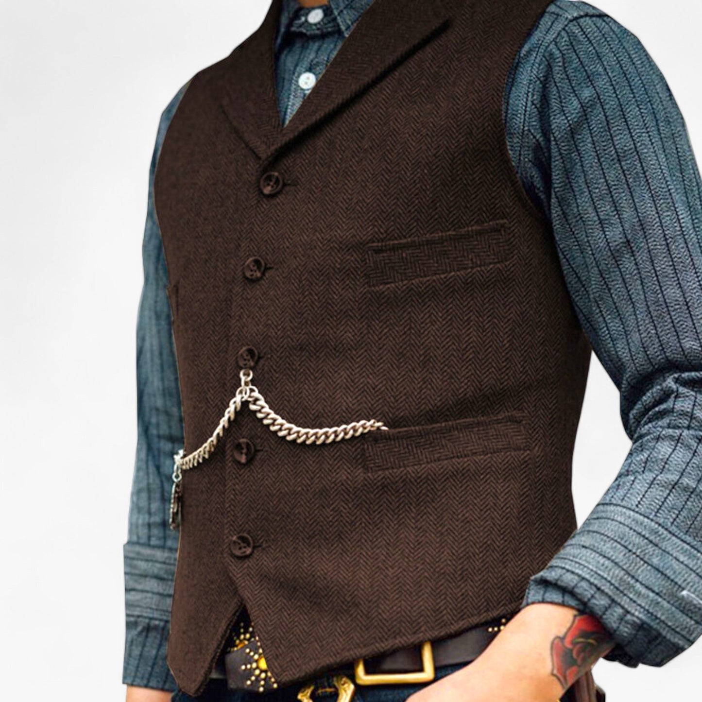 Men's Timeless Wool Vest | Classic Herringbone Design