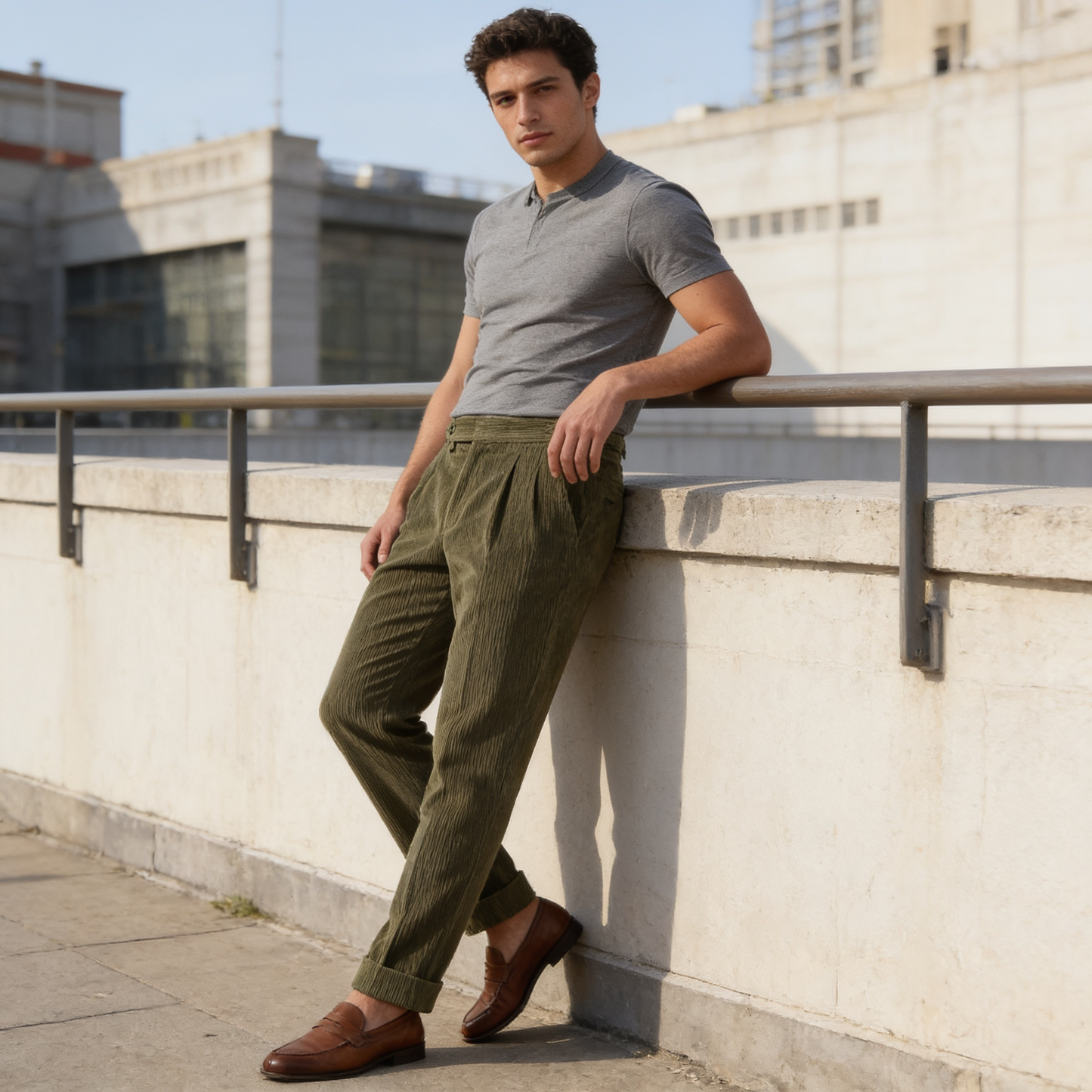 Pantaloni da uomo con pieghe in stile velluto a coste | Taglio aderente smart casual