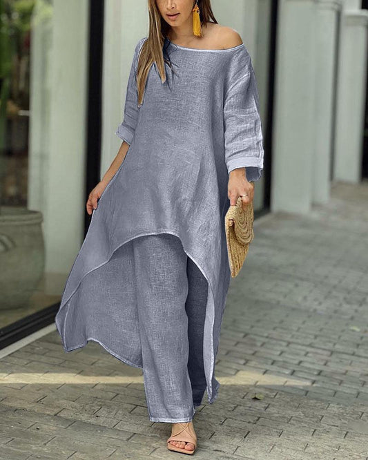 Rhosyn | Top suave de verano para mujer y pantalones de pierna ancha - conjunto