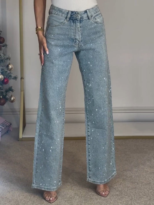 Jeans para mujer con tiro alto que brillan | Elegante comodidad