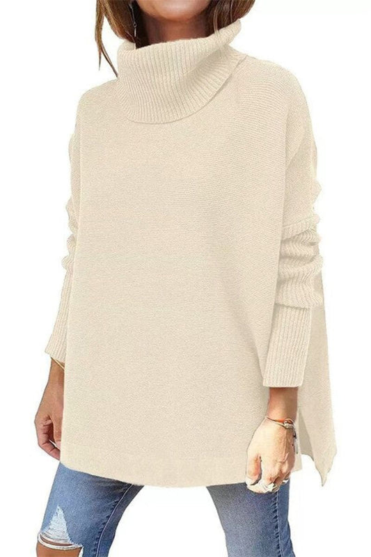 Suéter cálido de punto para mujer con cuello alto | Mezcla de lana