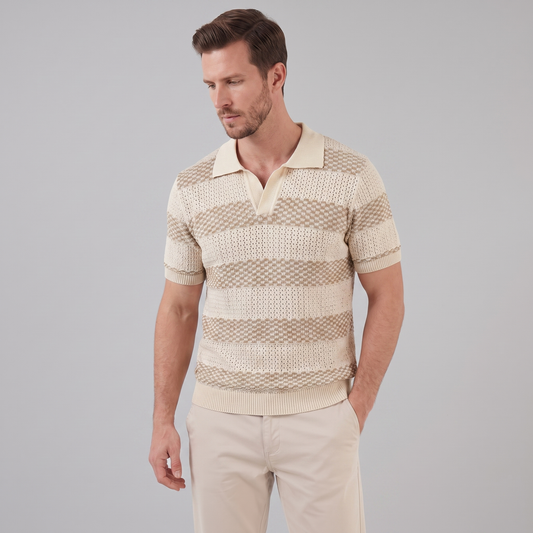 Camiseta Polo para Hombre de Tejido a Rayas | Textura Veraniega Transpirable