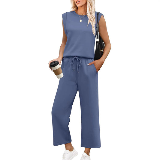 Conjunto doméstico de dos piezas para mujer | Parte superior de manga larga y pantalones cortos de pierna ancha