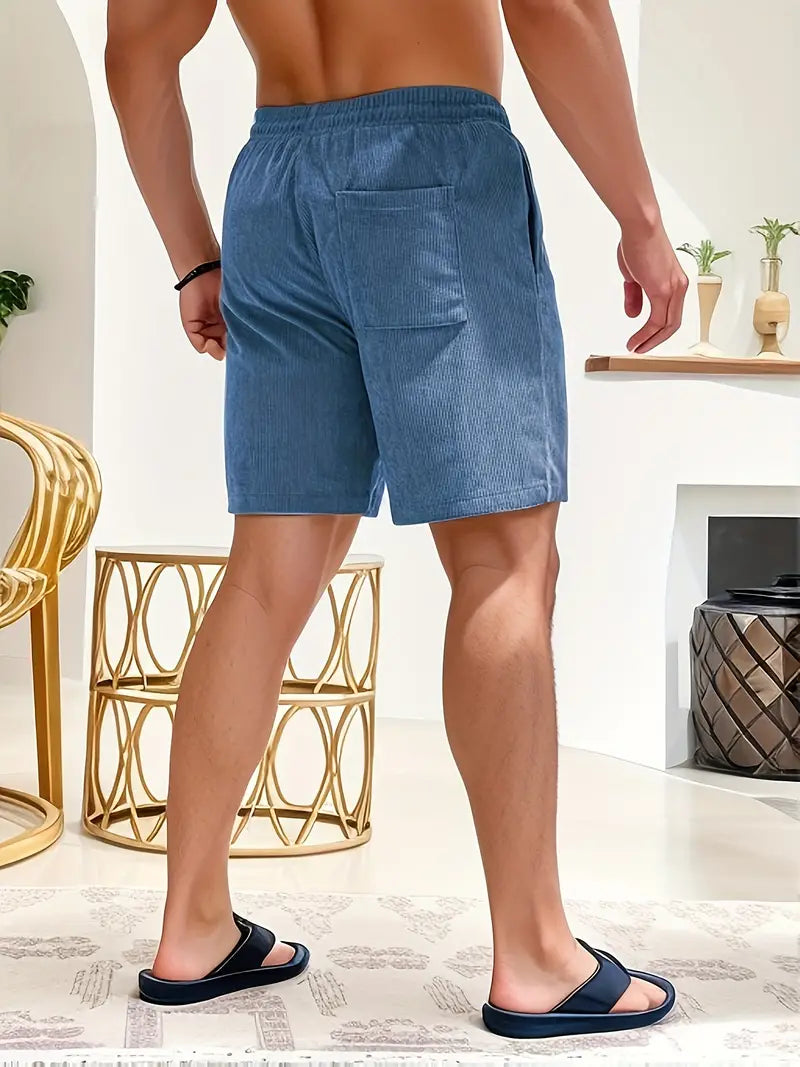 Pantaloncini estivi da uomo in velluto a coste | Vita elasticizzata, vestibilità dritta