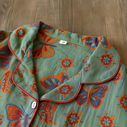 Women's 2-Piece Cotton Lounge Set | Butterfly Print Top and Pants