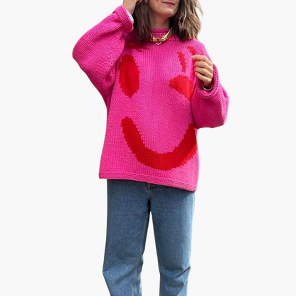 Suéter Oversize con Estampado de Cara de Mujer | Top Casual de Punto