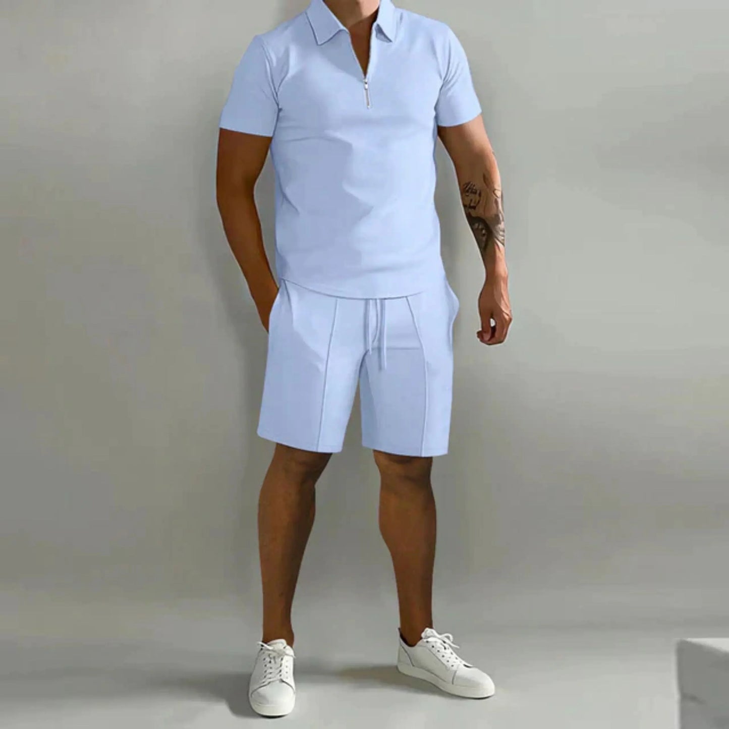 Conjunto Polo con Cremallera para Hombre y Shorts | Ligereza y Comodidad de Verano