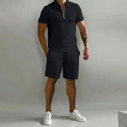 Conjunto Polo con Cremallera para Hombre y Shorts | Ligereza y Comodidad de Verano