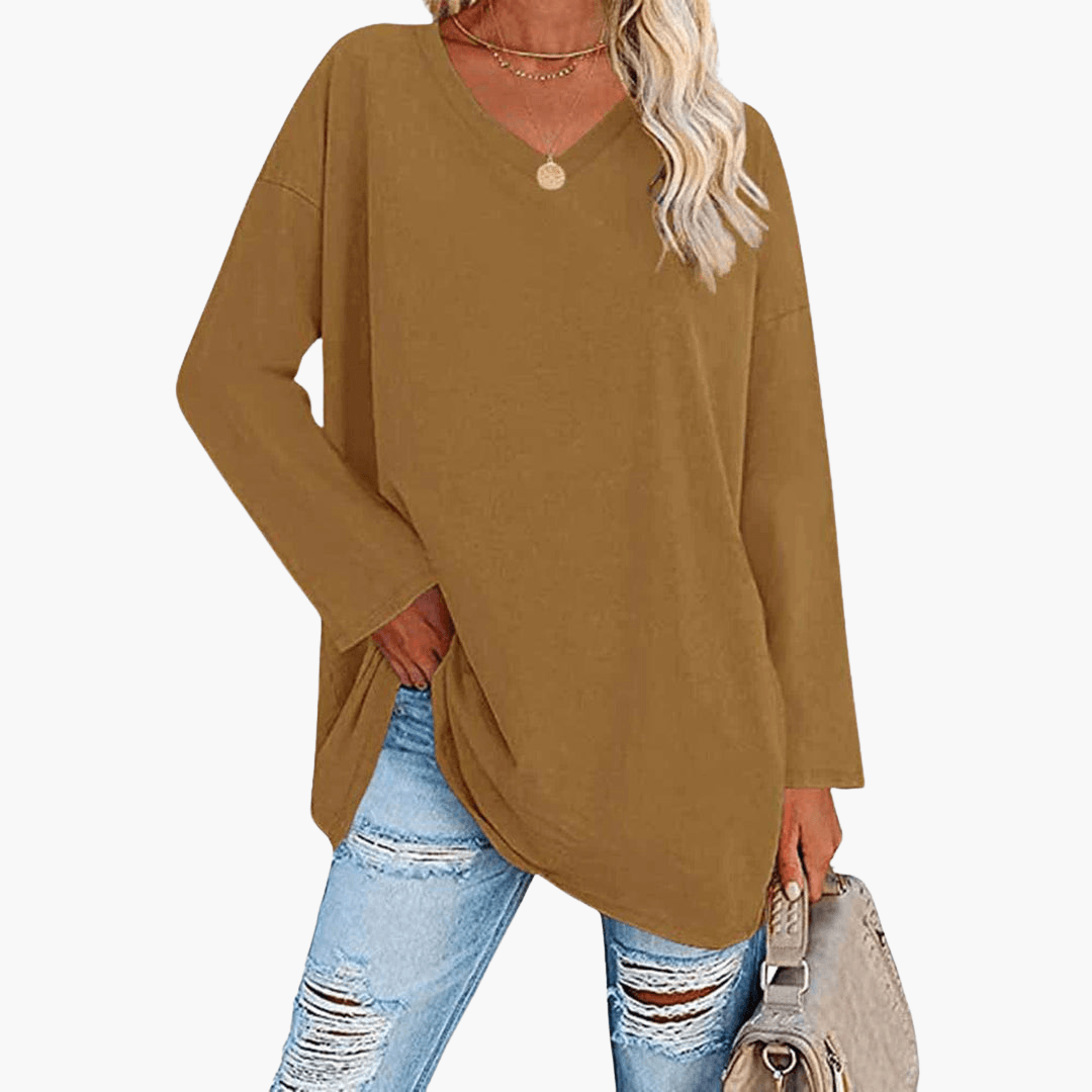 Chemise oversize pour femme avec col en V | Confort décontracté