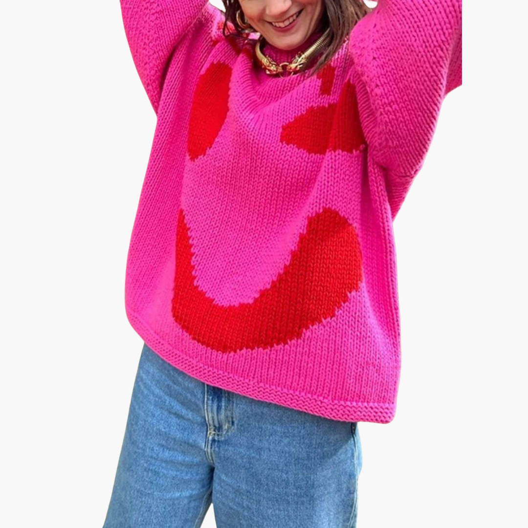 Suéter Oversize con Estampado de Cara de Mujer | Top Casual de Punto