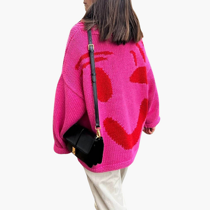 Suéter Oversize con Estampado de Cara de Mujer | Top Casual de Punto