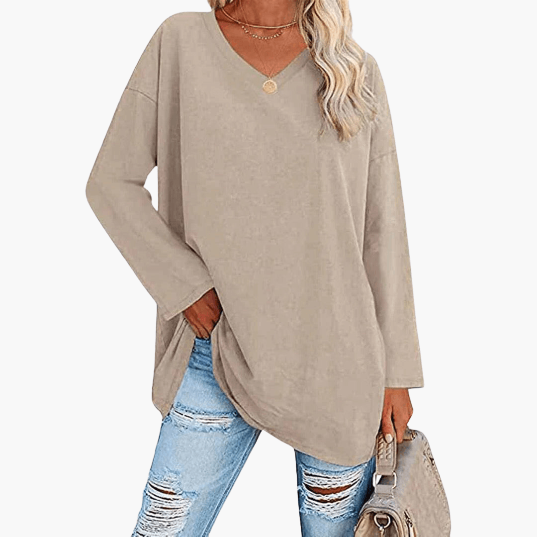 Chemise oversize pour femme avec col en V | Confort décontracté