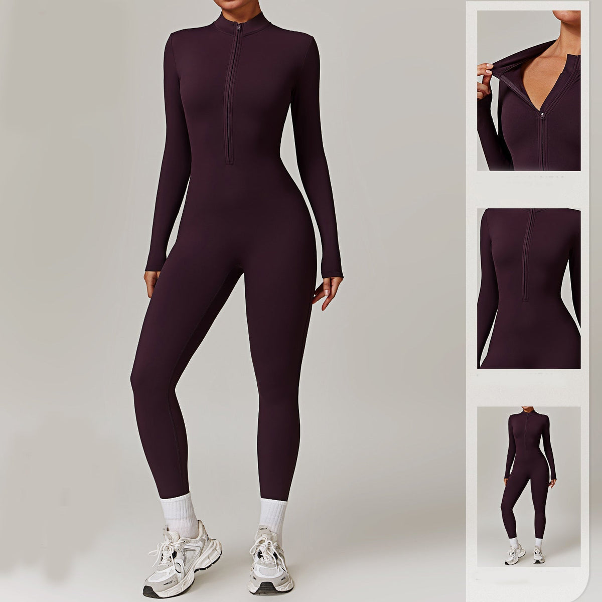 Combinaison pour femme à fermeture éclair | Vêtement de sport extensible sculptant la silhouette