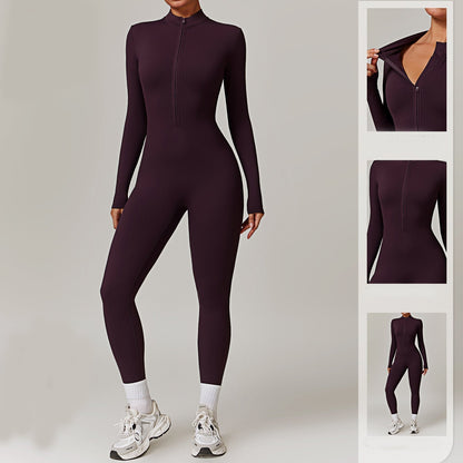 Combinaison pour femme à fermeture éclair | Vêtement de sport extensible sculptant la silhouette