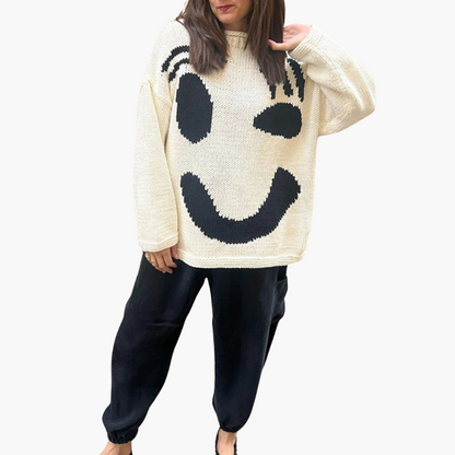 Suéter Oversize con Estampado de Cara de Mujer | Top Casual de Punto