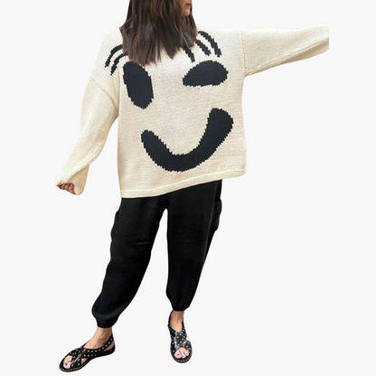 Suéter Oversize con Estampado de Cara de Mujer | Top Casual de Punto