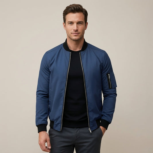 Chaqueta bomber de corte ajustado para hombre | Cremallera manga bolsillo estilo casual