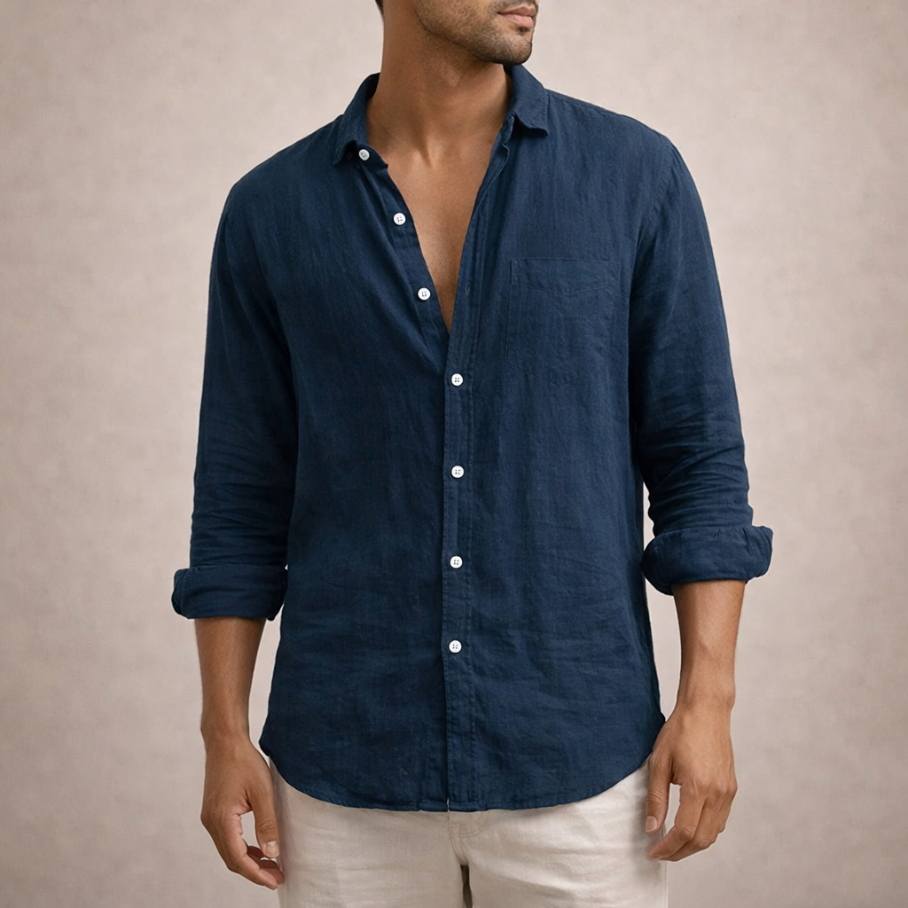 Chemise homme à manches longues style lin