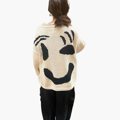 Suéter Oversize con Estampado de Cara de Mujer | Top Casual de Punto