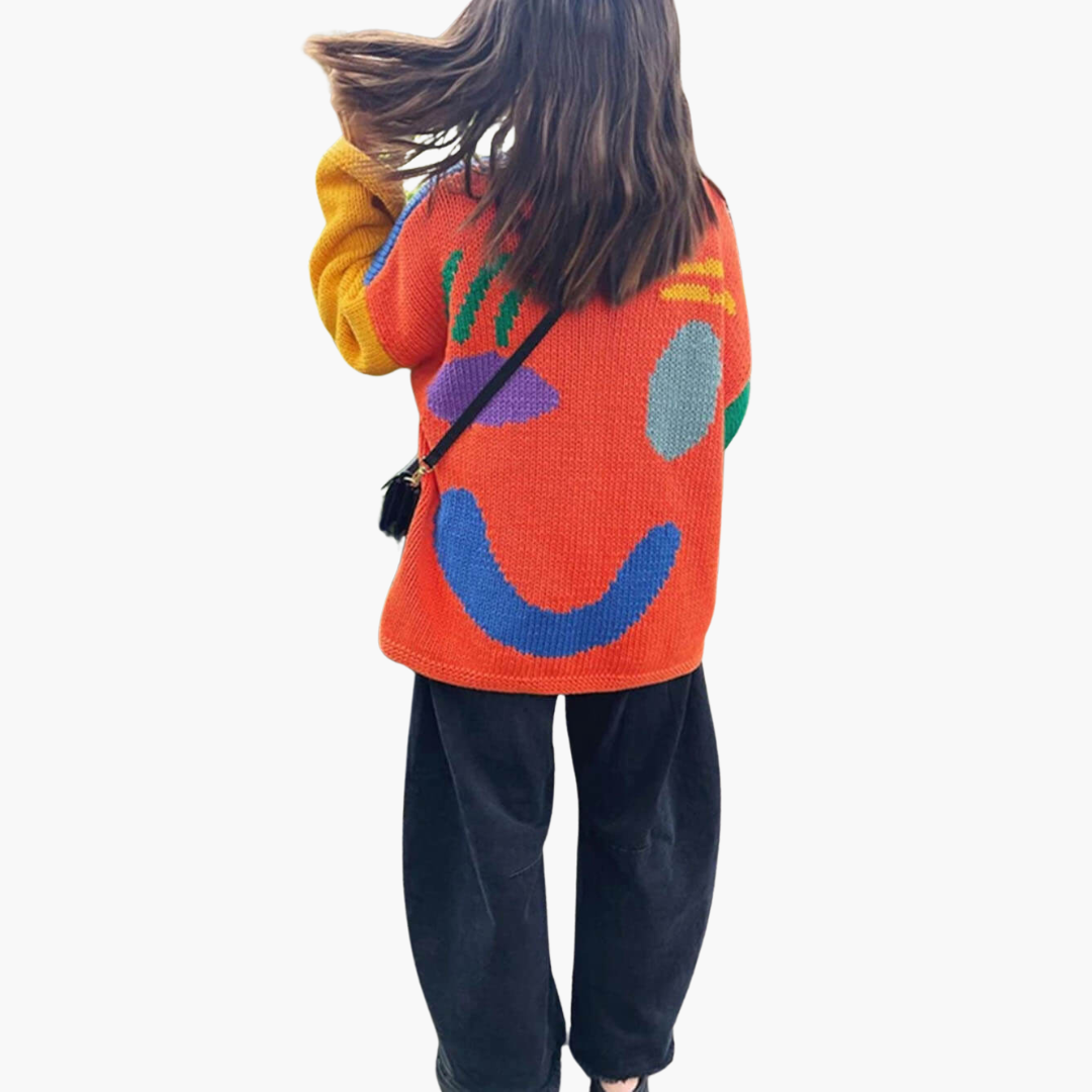 Suéter Oversize con Estampado de Cara de Mujer | Top Casual de Punto